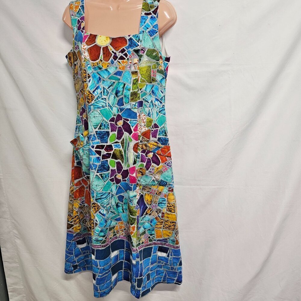 Simply Art by Dolcezza Floral Landscape Abstract Art Midi Dress Women Size L - Picture 8 of 11
